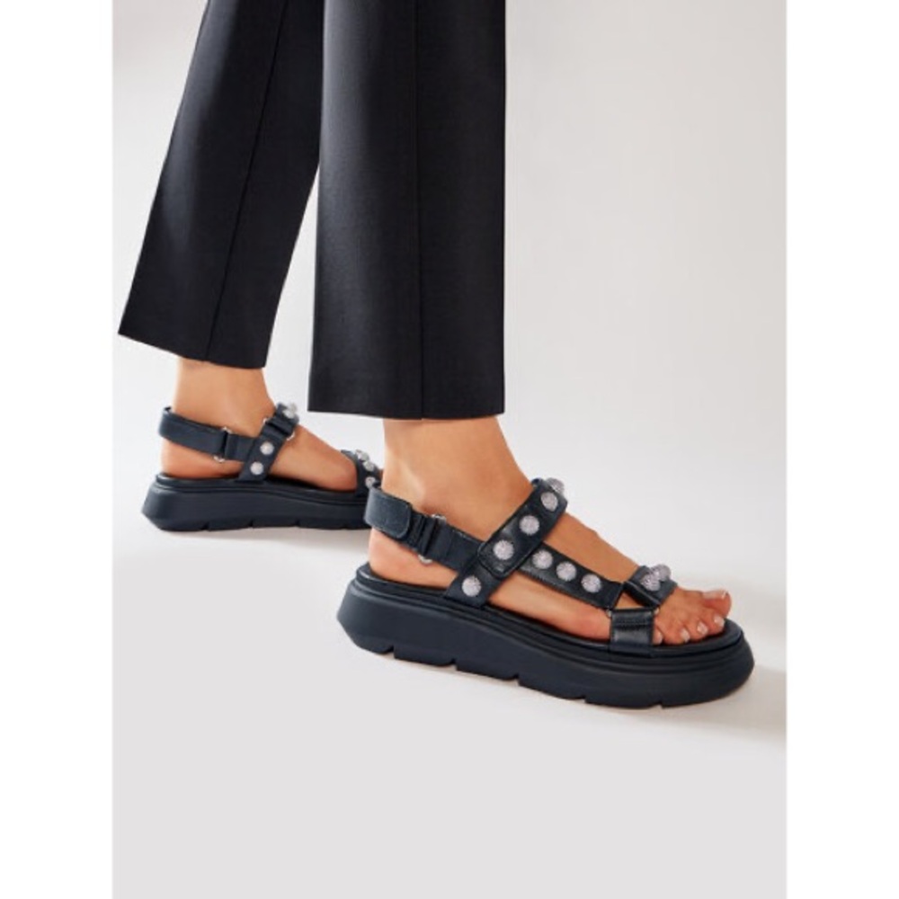 Stuart Weitzman Black Sandals with Silver Accents